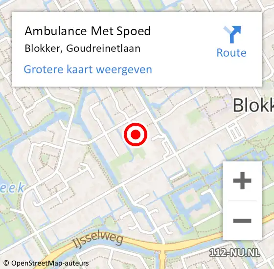 Locatie op kaart van de 112 melding: Ambulance Met Spoed Naar Blokker, Goudreinetlaan op 29 augustus 2021 22:10