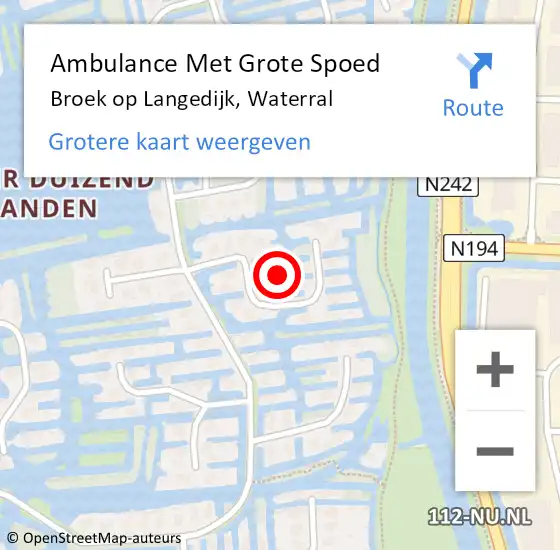 Locatie op kaart van de 112 melding: Ambulance Met Grote Spoed Naar Broek op Langedijk, Waterral op 29 augustus 2021 22:27