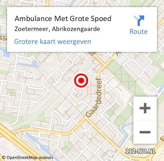 Locatie op kaart van de 112 melding: Ambulance Met Grote Spoed Naar Zoetermeer, Abrikozengaarde op 29 augustus 2021 22:56