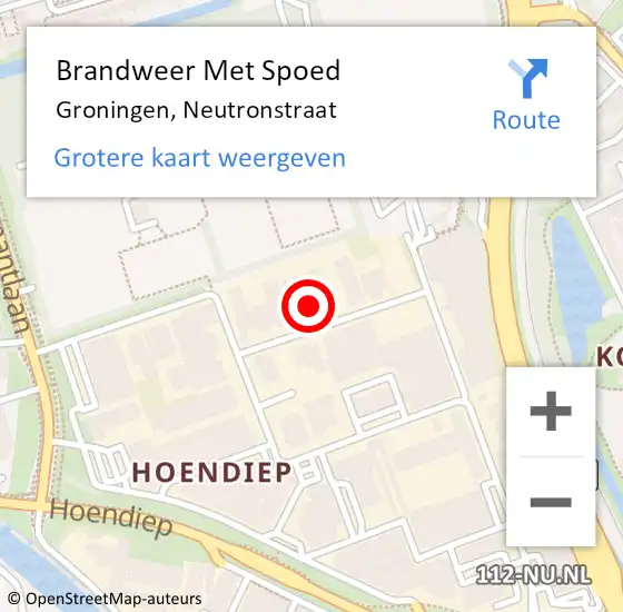 Locatie op kaart van de 112 melding: Brandweer Met Spoed Naar Groningen, Neutronstraat op 29 augustus 2021 22:58