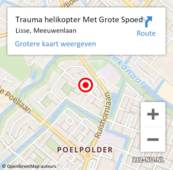 Locatie op kaart van de 112 melding: Trauma helikopter Met Grote Spoed Naar Lisse, Meeuwenlaan op 29 augustus 2021 23:10