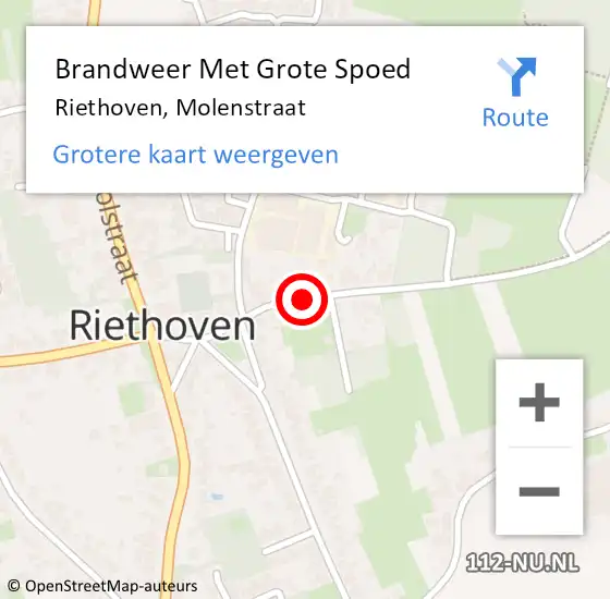 Locatie op kaart van de 112 melding: Brandweer Met Grote Spoed Naar Riethoven, Molenstraat op 30 augustus 2021 00:38