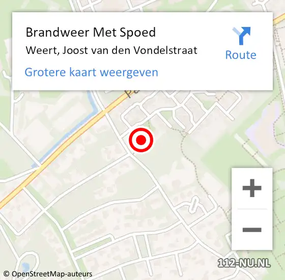 Locatie op kaart van de 112 melding: Brandweer Met Spoed Naar Weert, Joost van den Vondelstraat op 30 augustus 2021 00:49