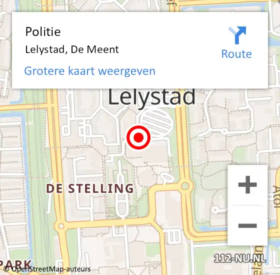 Locatie op kaart van de 112 melding: Politie Lelystad, De Meent op 30 augustus 2021 00:57