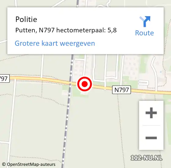 Locatie op kaart van de 112 melding: Politie Putten, N797 hectometerpaal: 5,8 op 30 augustus 2021 02:10