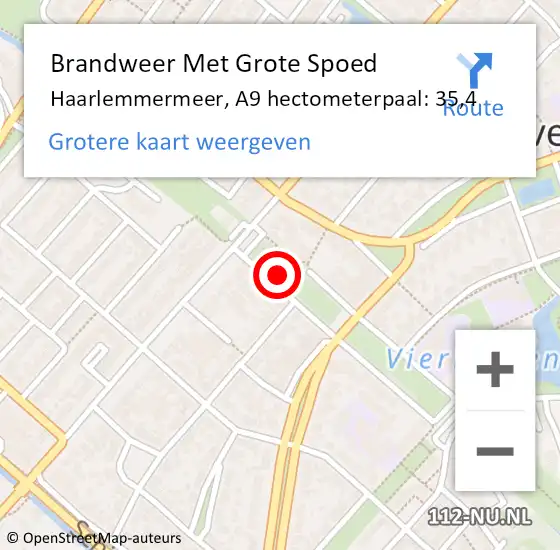 Locatie op kaart van de 112 melding: Brandweer Met Grote Spoed Naar Haarlemmermeer, A9 hectometerpaal: 35,4 op 30 augustus 2021 02:17