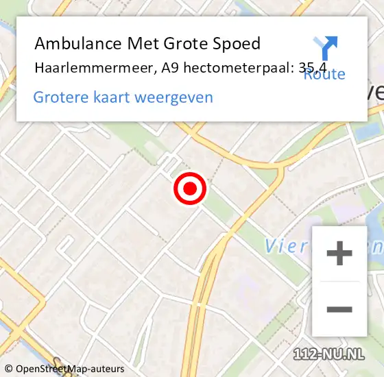 Locatie op kaart van de 112 melding: Ambulance Met Grote Spoed Naar Haarlemmermeer, A9 hectometerpaal: 35,4 op 30 augustus 2021 02:21