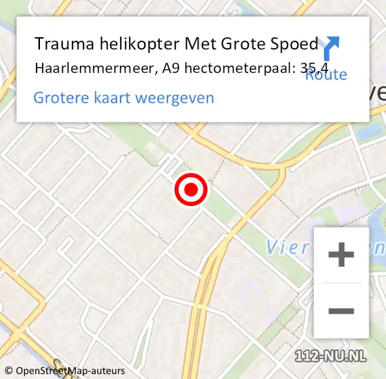 Locatie op kaart van de 112 melding: Trauma helikopter Met Grote Spoed Naar Haarlemmermeer, A9 hectometerpaal: 35,4 op 30 augustus 2021 02:21