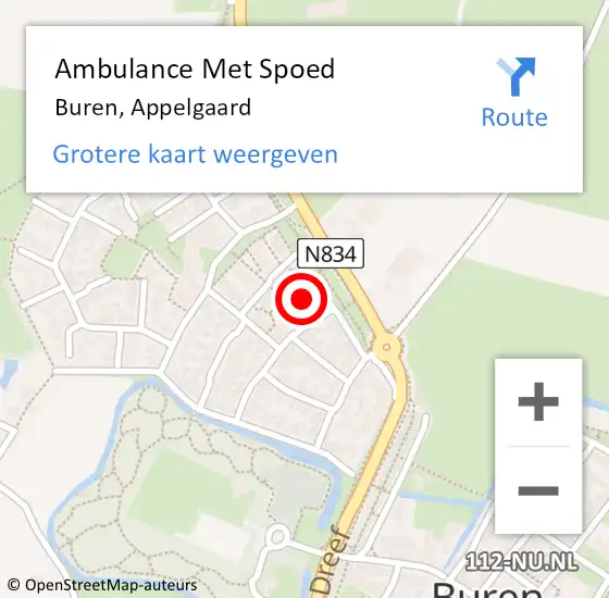 Locatie op kaart van de 112 melding: Ambulance Met Spoed Naar Buren, Appelgaard op 30 augustus 2021 03:33