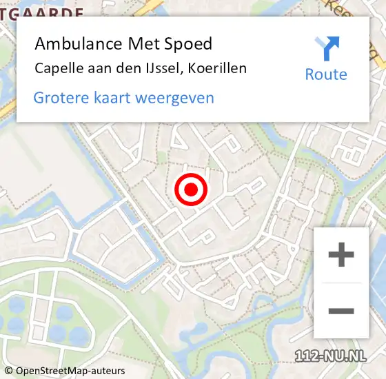 Locatie op kaart van de 112 melding: Ambulance Met Spoed Naar Capelle aan den IJssel, Koerillen op 30 augustus 2021 04:44
