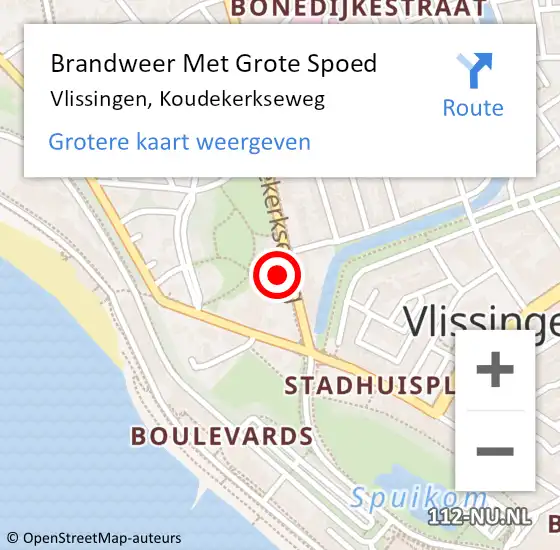 Locatie op kaart van de 112 melding: Brandweer Met Grote Spoed Naar Vlissingen, Koudekerkseweg op 30 augustus 2021 05:00