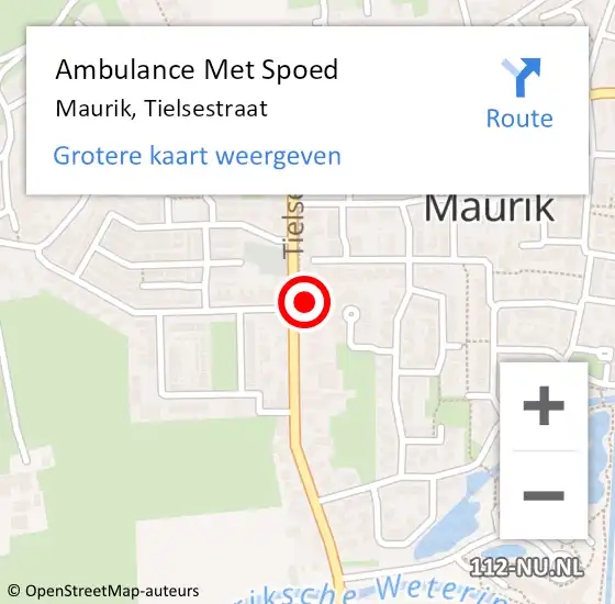 Locatie op kaart van de 112 melding: Ambulance Met Spoed Naar Maurik, Tielsestraat op 30 augustus 2021 05:28