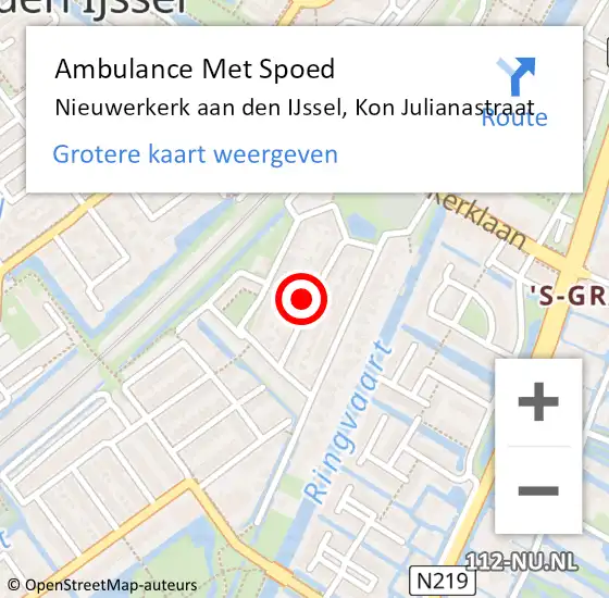 Locatie op kaart van de 112 melding: Ambulance Met Spoed Naar Nieuwerkerk aan den IJssel, Kon Julianastraat op 30 augustus 2021 05:50