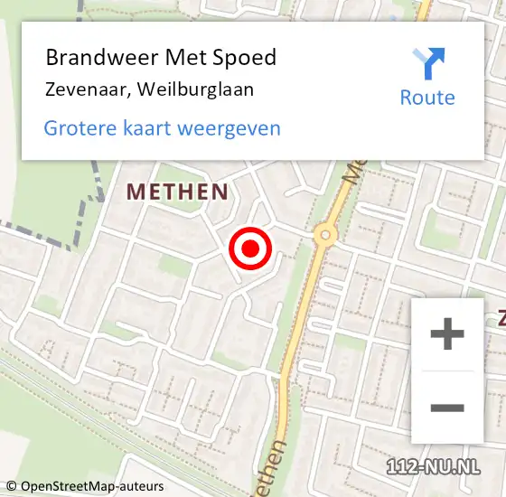 Locatie op kaart van de 112 melding: Brandweer Met Spoed Naar Zevenaar, Weilburglaan op 30 augustus 2021 06:27