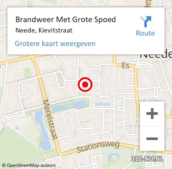 Locatie op kaart van de 112 melding: Brandweer Met Grote Spoed Naar Neede, Kievitstraat op 30 augustus 2021 06:41