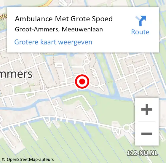 Locatie op kaart van de 112 melding: Ambulance Met Grote Spoed Naar Groot-Ammers, Meeuwenlaan op 30 augustus 2021 06:41