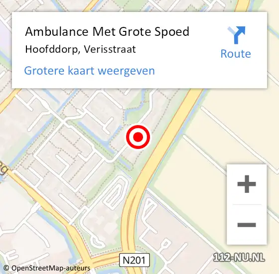 Locatie op kaart van de 112 melding: Ambulance Met Grote Spoed Naar Hoofddorp, Verisstraat op 30 augustus 2021 07:07
