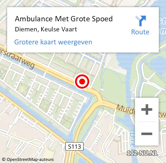 Locatie op kaart van de 112 melding: Ambulance Met Grote Spoed Naar Diemen, Keulse Vaart op 30 augustus 2021 07:17