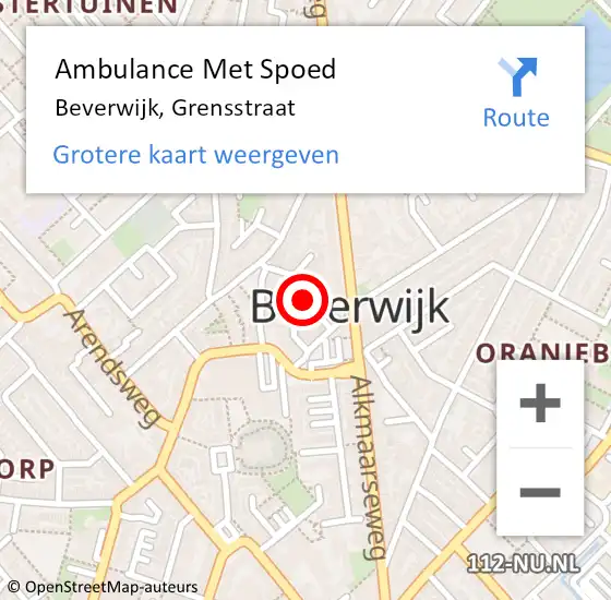 Locatie op kaart van de 112 melding: Ambulance Met Spoed Naar Beverwijk, Grensstraat op 30 augustus 2021 07:19