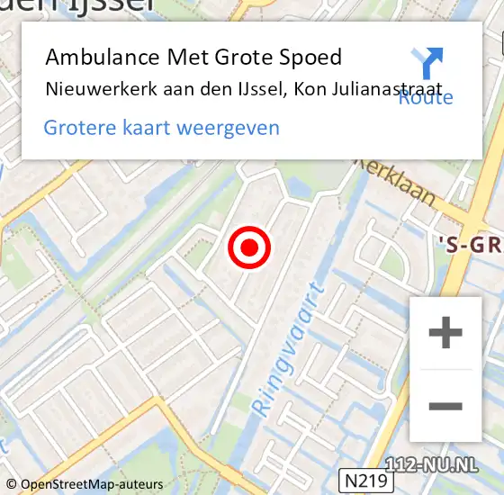 Locatie op kaart van de 112 melding: Ambulance Met Grote Spoed Naar Nieuwerkerk aan den IJssel, Kon Julianastraat op 30 augustus 2021 07:30