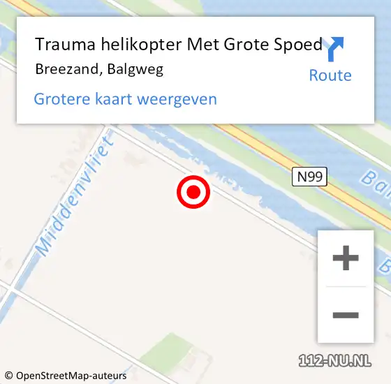Locatie op kaart van de 112 melding: Trauma helikopter Met Grote Spoed Naar Breezand, Balgweg op 30 augustus 2021 08:36