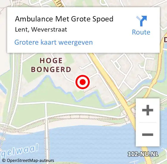 Locatie op kaart van de 112 melding: Ambulance Met Grote Spoed Naar Lent, Weverstraat op 30 augustus 2021 08:36