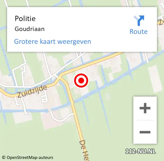 Locatie op kaart van de 112 melding: Politie Goudriaan op 30 augustus 2021 08:48