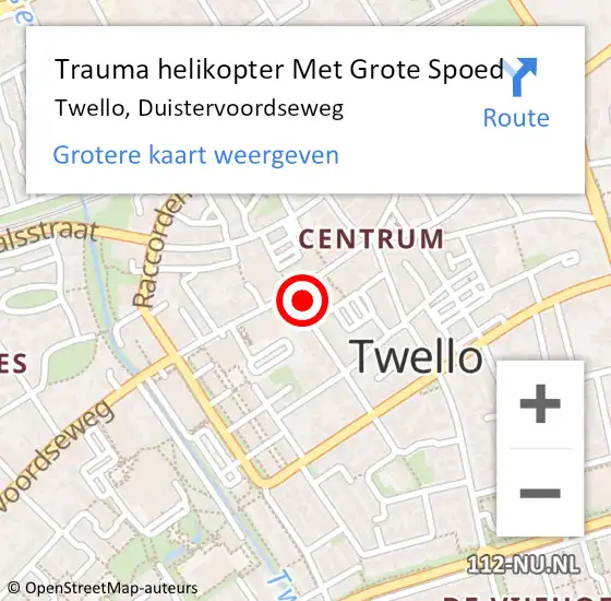 Locatie op kaart van de 112 melding: Trauma helikopter Met Grote Spoed Naar Twello, Duistervoordseweg op 30 augustus 2021 10:19