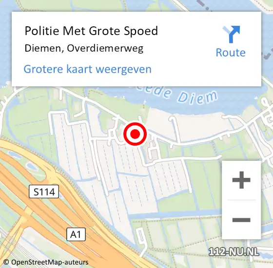 Locatie op kaart van de 112 melding: Politie Met Grote Spoed Naar Diemen, Overdiemerweg op 30 augustus 2021 10:25