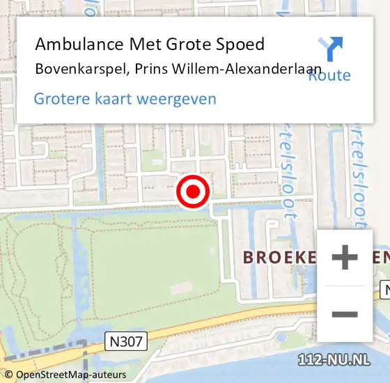 Locatie op kaart van de 112 melding: Ambulance Met Grote Spoed Naar Bovenkarspel, Prins Willem-Alexanderlaan op 30 augustus 2021 11:45