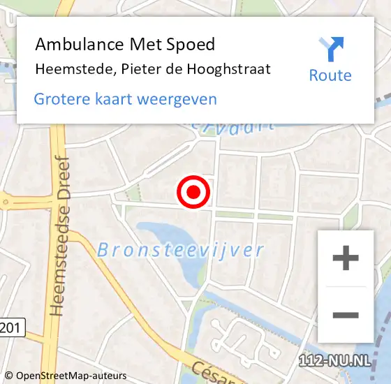 Locatie op kaart van de 112 melding: Ambulance Met Spoed Naar Heemstede, Pieter de Hooghstraat op 30 augustus 2021 12:45