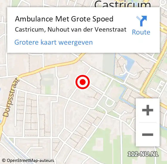 Locatie op kaart van de 112 melding: Ambulance Met Grote Spoed Naar Castricum, Nuhout van der Veenstraat op 30 augustus 2021 13:09