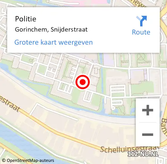 Locatie op kaart van de 112 melding: Politie Gorinchem, Snijderstraat op 30 augustus 2021 14:20