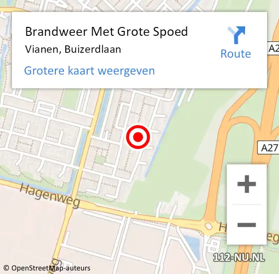 Locatie op kaart van de 112 melding: Brandweer Met Grote Spoed Naar Vianen, Buizerdlaan op 30 augustus 2021 14:53