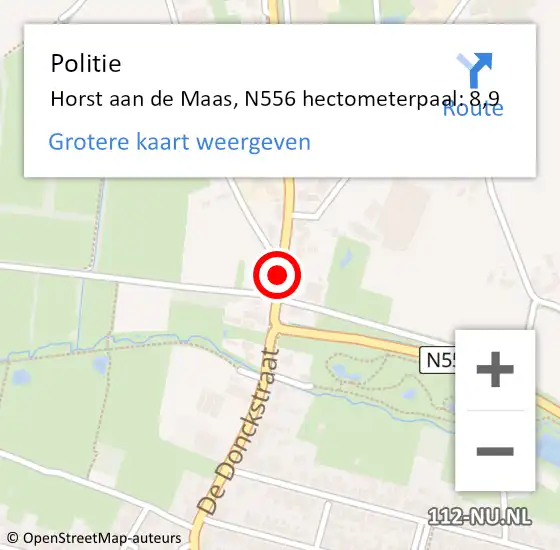 Locatie op kaart van de 112 melding: Politie Horst aan de Maas, N556 hectometerpaal: 8,9 op 30 augustus 2021 15:24