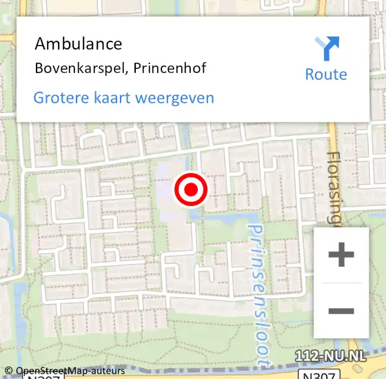 Locatie op kaart van de 112 melding: Ambulance Bovenkarspel, Princenhof op 30 augustus 2021 15:53