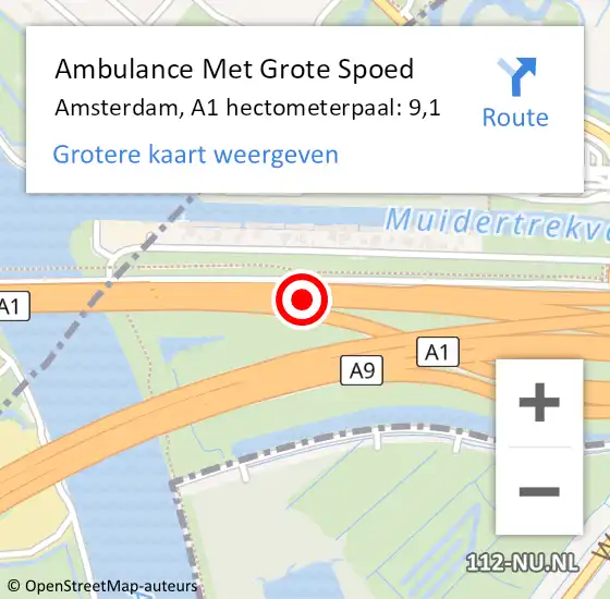 Locatie op kaart van de 112 melding: Ambulance Met Grote Spoed Naar Amsterdam, A1 hectometerpaal: 9,1 op 30 augustus 2021 16:02