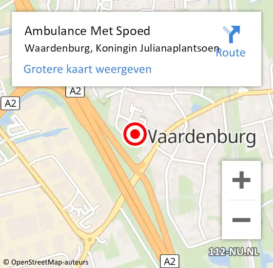 Locatie op kaart van de 112 melding: Ambulance Met Spoed Naar Waardenburg, Koningin Julianaplantsoen op 30 augustus 2021 16:28