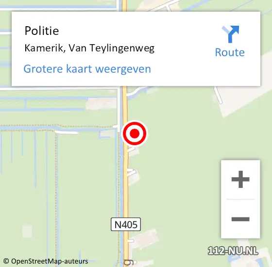 Locatie op kaart van de 112 melding: Politie Kamerik, Van Teylingenweg op 30 augustus 2021 16:46