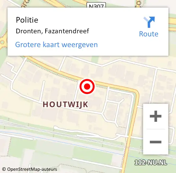 Locatie op kaart van de 112 melding: Politie Dronten, Fazantendreef op 30 augustus 2021 16:53