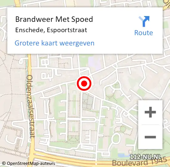 Locatie op kaart van de 112 melding: Brandweer Met Spoed Naar Enschede, Espoortstraat op 30 augustus 2021 17:39