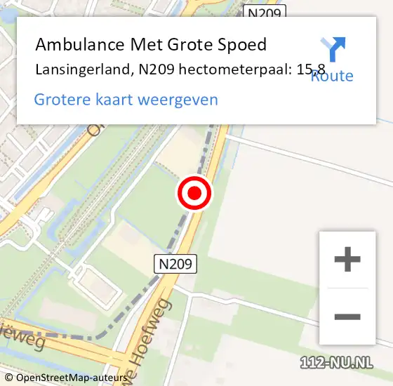 Locatie op kaart van de 112 melding: Ambulance Met Grote Spoed Naar Lansingerland, N209 hectometerpaal: 15,8 op 30 augustus 2021 17:48