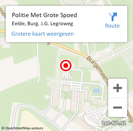 Locatie op kaart van de 112 melding: Politie Met Grote Spoed Naar Eelde, Burg. J.G. Legroweg op 30 augustus 2021 18:00