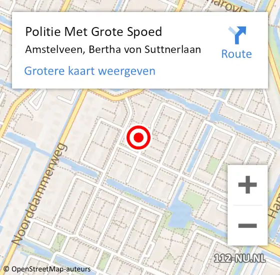 Locatie op kaart van de 112 melding: Politie Met Grote Spoed Naar Amstelveen, Bertha von Suttnerlaan op 30 augustus 2021 18:05