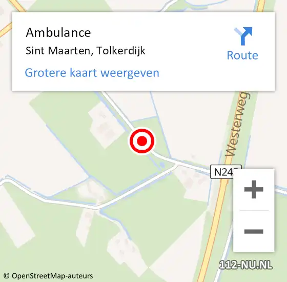 Locatie op kaart van de 112 melding: Ambulance Sint Maarten, Tolkerdijk op 30 augustus 2021 18:15