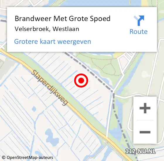 Locatie op kaart van de 112 melding: Brandweer Met Grote Spoed Naar Velserbroek, Westlaan op 30 augustus 2021 19:25