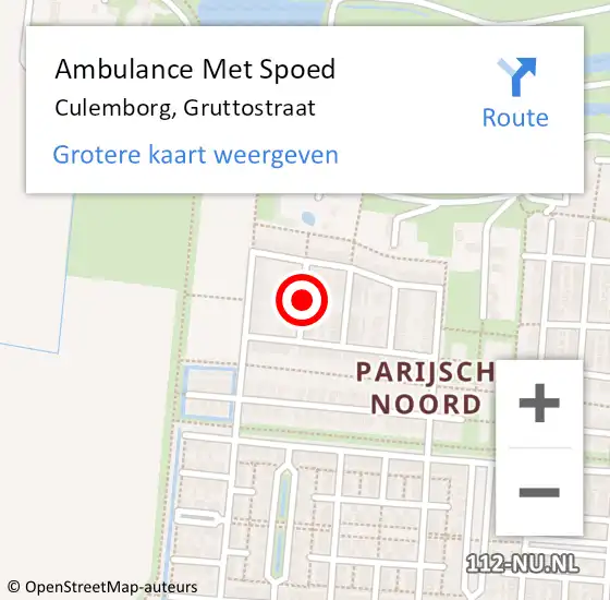 Locatie op kaart van de 112 melding: Ambulance Met Spoed Naar Culemborg, Gruttostraat op 30 augustus 2021 19:47