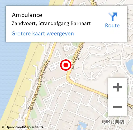 Locatie op kaart van de 112 melding: Ambulance Zandvoort, Strandafgang Barnaart op 30 augustus 2021 19:49