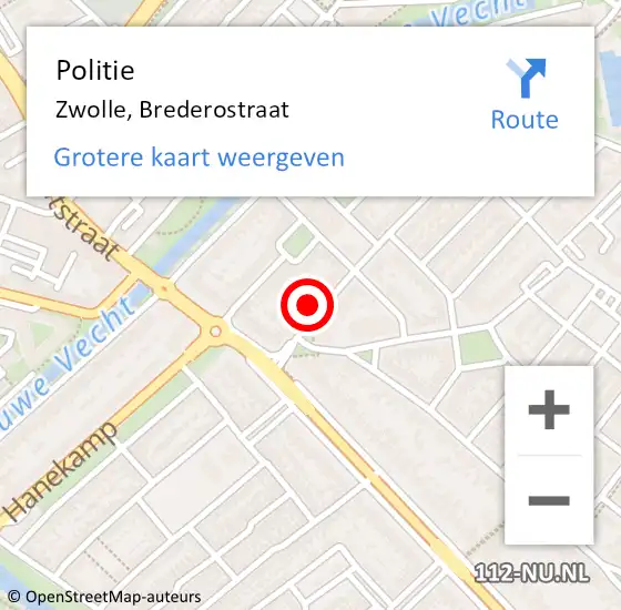 Locatie op kaart van de 112 melding: Politie Zwolle, Brederostraat op 30 augustus 2021 20:04