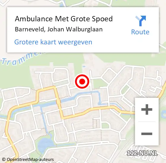 Locatie op kaart van de 112 melding: Ambulance Met Grote Spoed Naar Barneveld, Johan Walburglaan op 30 augustus 2021 20:41